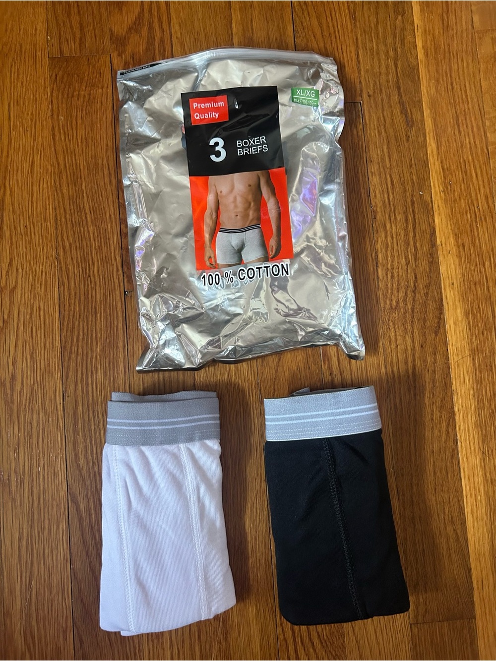 2 New Men’s 100% Cotton Boxer Briefs XL/XG Black & White